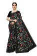 Vamika Black Chanderi Cotton Red Flowers Embroidery Saree Hot on Sale