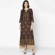 Indian Clothing Cheera Hand Block Print Brown A Line Kurta (MAAI-055K) Fashion