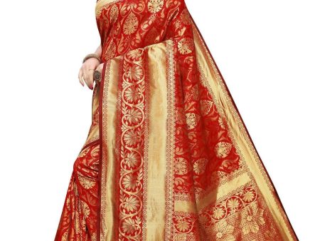 Vamika Banarasi Jaquard Red Weaving Saree For Cheap