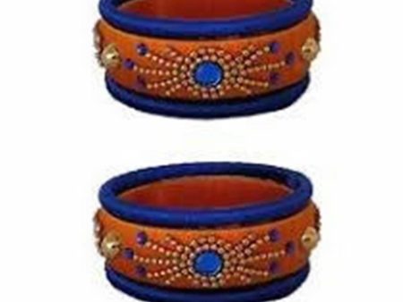 Orange and Navy Blue Silk Threaded Bangles Set of 2 For Discount