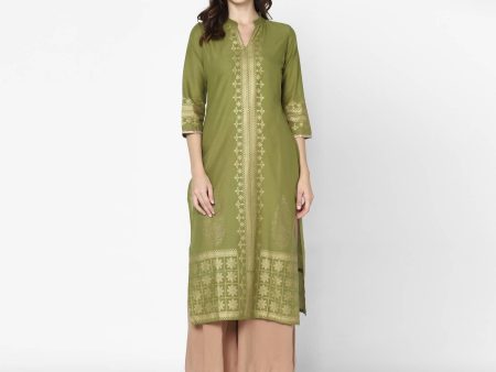 Cheera Hand Block Print Military Color Straight Kurta (MAAI-050K) Cheap