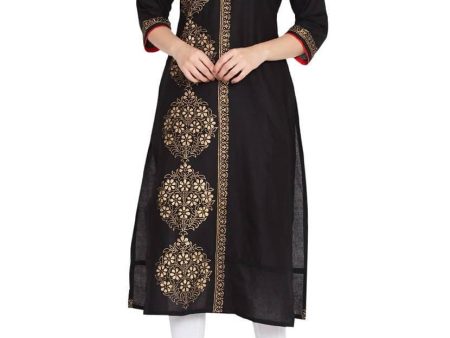 Cheera Hand Block Print Beautiful Straight Kurta In Black Color Sale