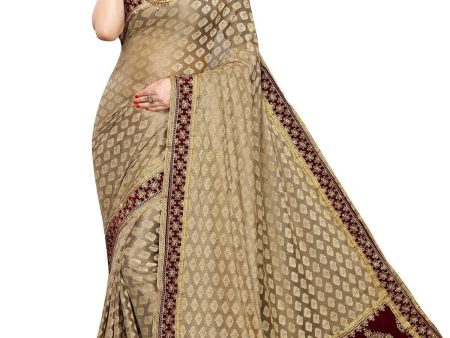 Vamika Brown and Maroon Terry Cotton Embroidery Saree For Sale