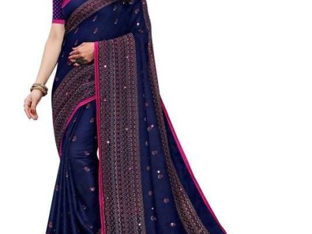 Vamika Blue Jute Silk Embelished Saree (HOLIKA BLUE) For Sale