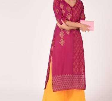 Cheera Hand Block Print Magenta Color Straight Kurta Cheap