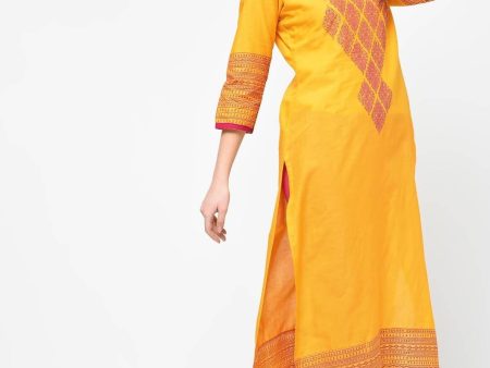 Cheera Hand Block Print Mustard Color Latest Fashion Straight Kurta Online now