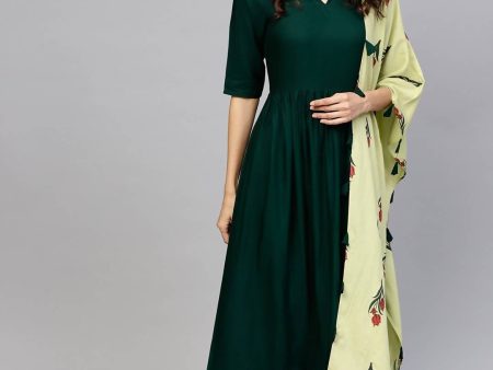 Cheera A-Line solid Green Kurta, Palazzo, Stole Set (CH043K) Online Sale