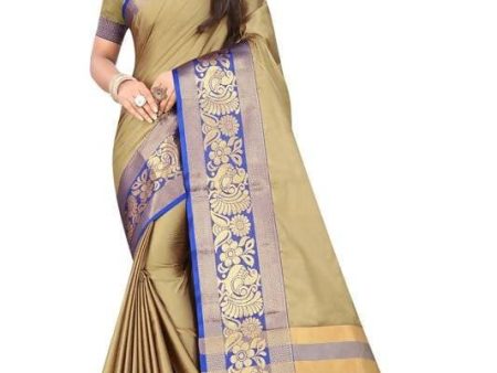 Vamika Banarasi Cotton Silk Weaving Brown Saree (DOCTOR MOR CHIKU) For Discount