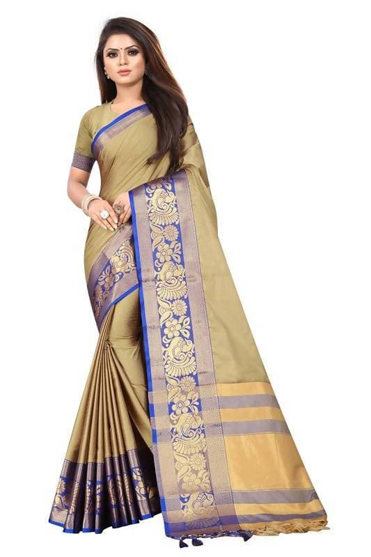 Vamika Banarasi Cotton Silk Weaving Brown Saree (DOCTOR MOR CHIKU) For Discount