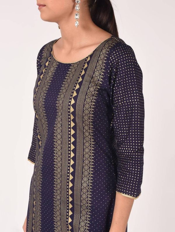 Cheera Hand Block Print Navy Color Straight Kurta Hot on Sale