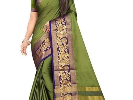 Vamika Banarasi Cotton Silk Weaving Green Saree (DOCTOR MOR GREEN) Fashion