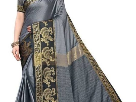 Vamika Banarasi Jacquard Weaving Grey Saree (DHONI GREY) Sale