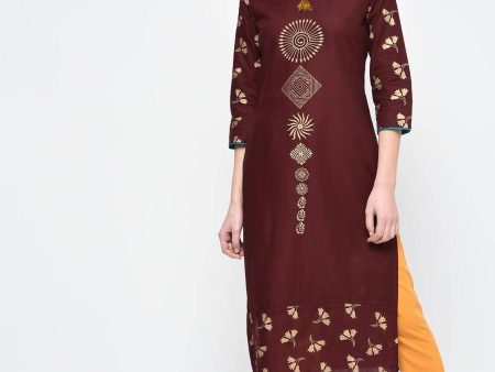 Cheera Hand Block Coffee Color Print Straight Kurta For Discount