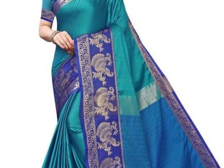 Vamika Banarasi Jacquard Weaving Blue Saree (DHONI BLUE) Hot on Sale