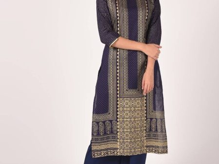 Cheera Hand Block Print Navy Color Straight Kurta Hot on Sale