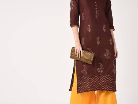 Cheera Hand Block Print Brown Color Straight Kurta Discount