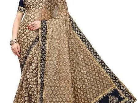 Vamika Brown and Black Terry Cotton Embroidery Saree (JHApartyRMAR NAVY) Online Sale