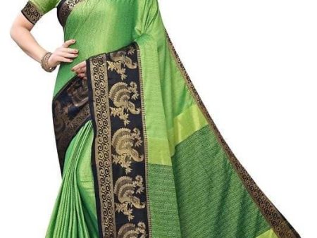 Vamika Banarasi Jacquard Weaving Green Saree (DHONI GREEN) Discount