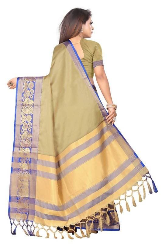 Vamika Banarasi Cotton Silk Weaving Brown Saree (DOCTOR MOR CHIKU) For Discount