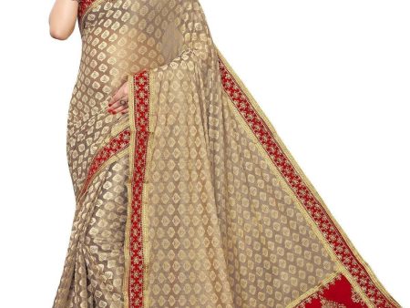 Vamika Brown and Red Terry Cotton Embroidery Saree (JHARMAR RED) Online