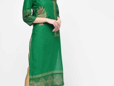 Cheera Hand Block Print Green Color Straight Kurta Discount