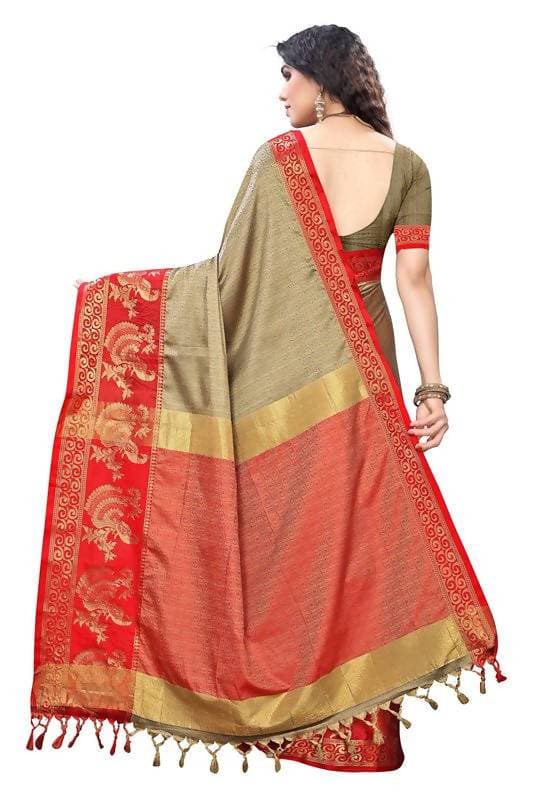 Vamika Banarasi Jacquard Weaving Brown Saree (DHONI CHIKU) For Discount