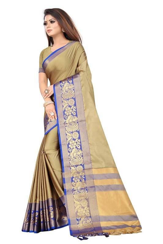 Vamika Banarasi Cotton Silk Weaving Brown Saree (DOCTOR MOR CHIKU) For Discount