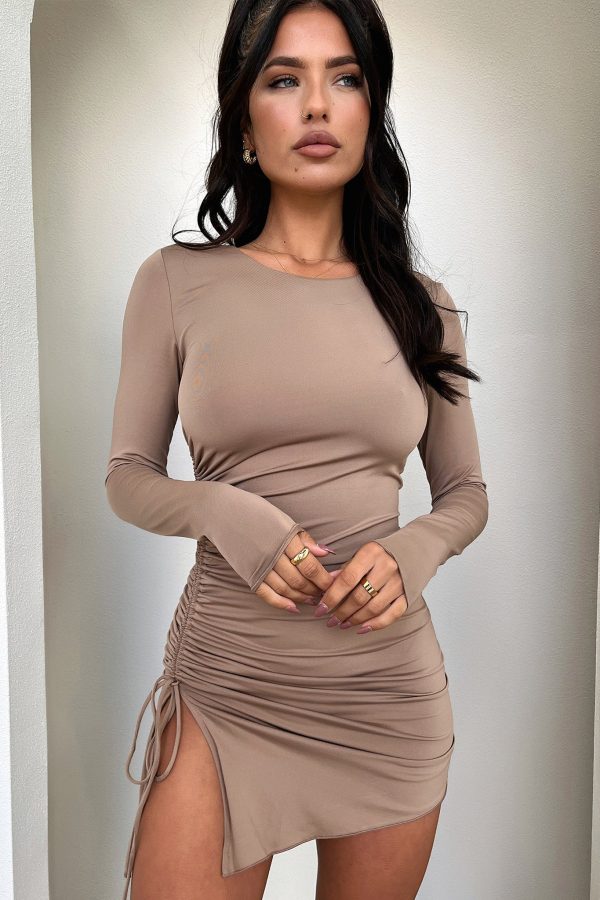 Mayla Long Sleeve Dress - Brown For Cheap